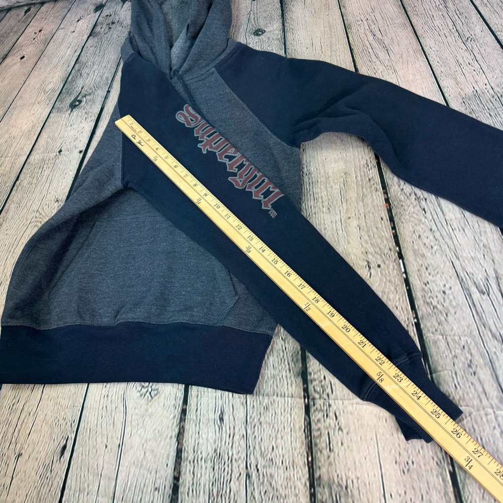 DC Supergirl Jerry Leigh Vtg Y2K 2005 Navy & Gray Graphic Logo Hoodie Size Small - Picture 9 of 12
